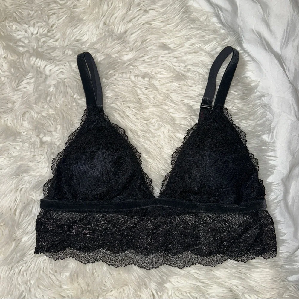 Victoria’s Secret | Longline Lace Velvet Bralette Black Plunge V Neck